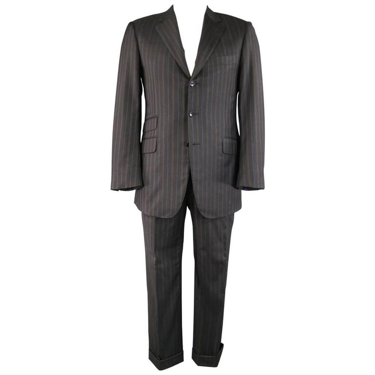 Pal Zileri Charcoal Striped Wool 3 Button Notch Lapel Suit, 40 Regular ...