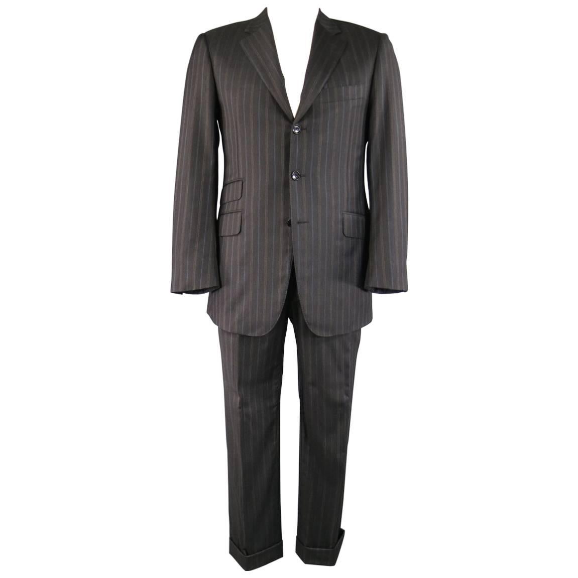 Pal Zileri Charcoal Striped Wool 3 Button Notch Lapel Suit, 40 Regular 