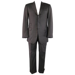 Pal Zileri Charcoal Striped Wool 3 Button Notch Lapel Suit, 40 Regular 