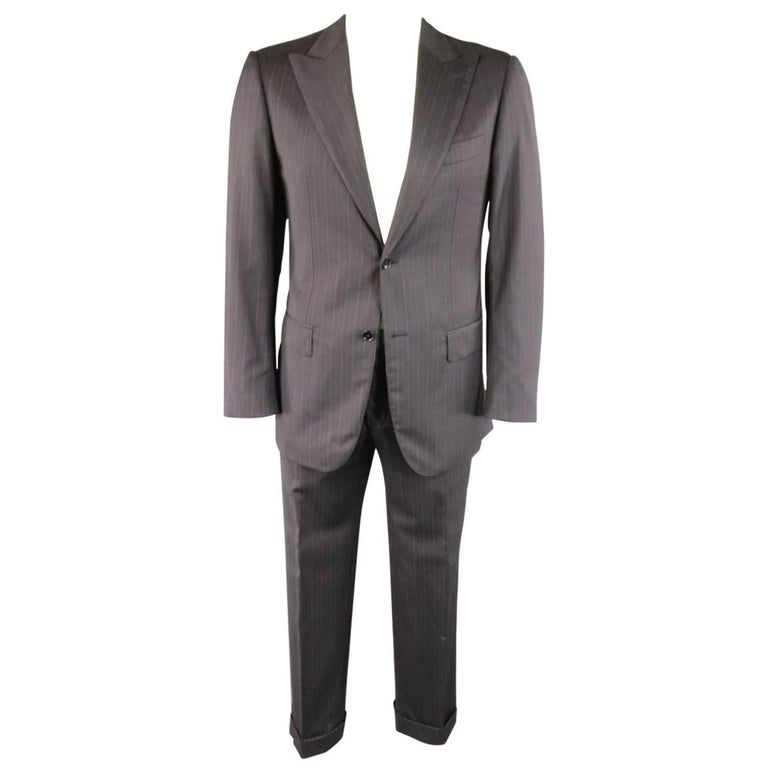 Pal Zileri Charcoal Red and Burgundy Striped Wool Peak Lapel Suit, 40 ...