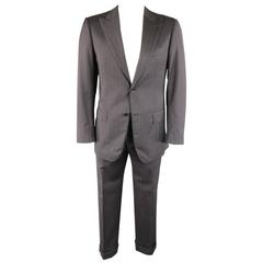 PAL ZILERI 40 Regular Charcoal Red & Burgundy Striped Wool Peak Lapel Suit 2