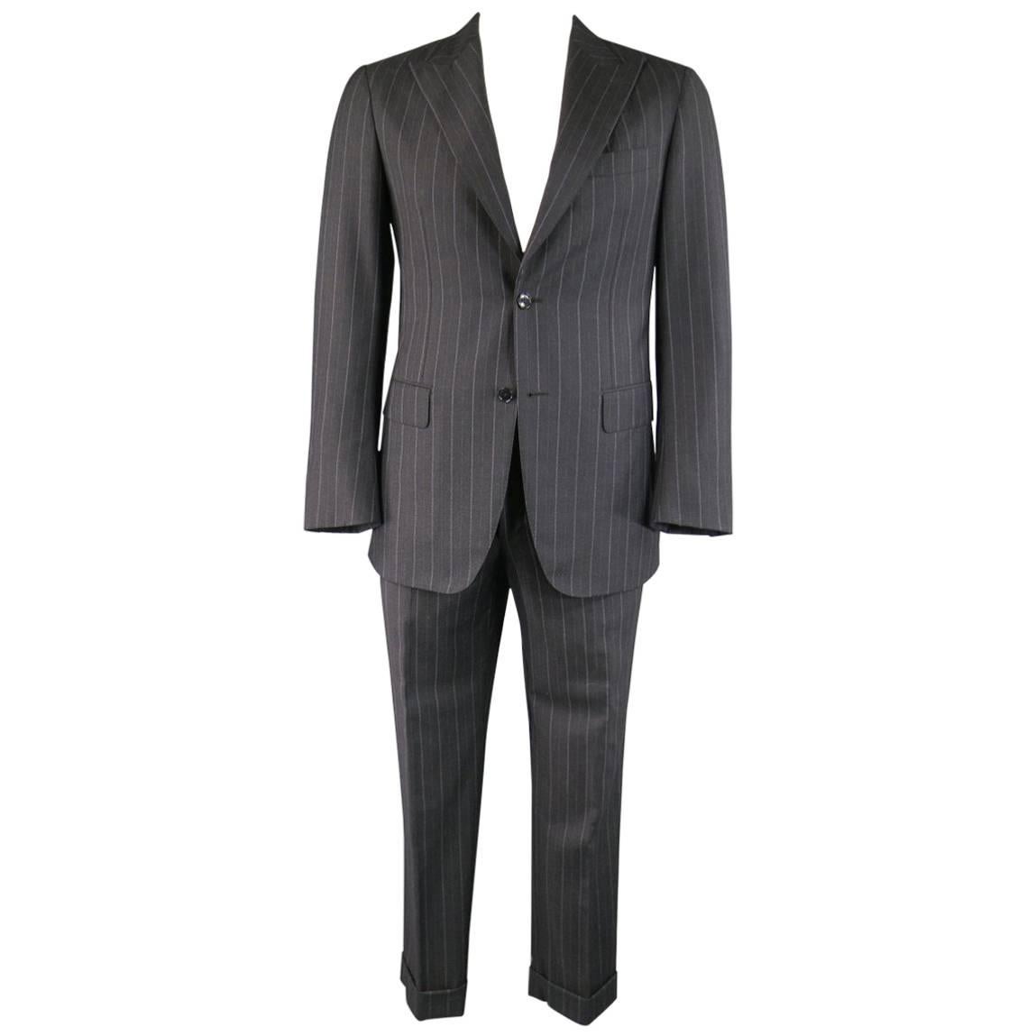 Pal Zileri Charcoal and Lavender Striped Wool/Cashmere Peak Lapel Suit, 40 Reg