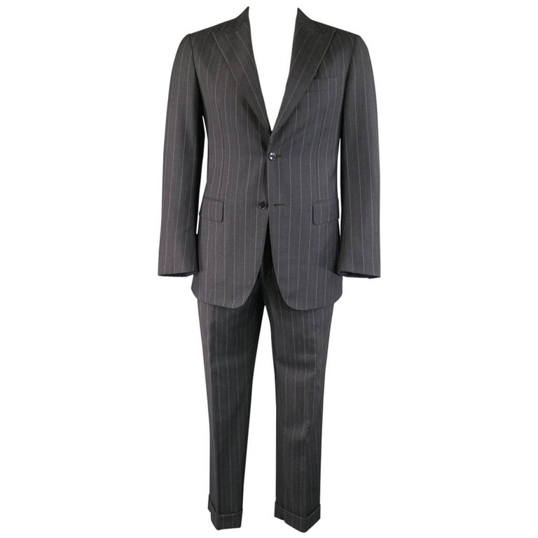 Pal Zileri Charcoal and Lavender Striped Wool/Cashmere Peak Lapel Suit ...