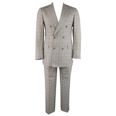 PAL ZILERI 40 Regular Light Gray PLaid Wool/Silk Double Breasted Peak Lapel Suit 9