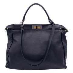 Fendi Black Leather Large Peekaboo Tote Top Handle Shoulder Bag