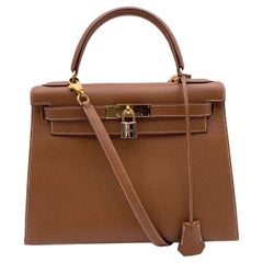 Hermes Vintage Beige Leather Kelly 28 cm Sellier Handbag Bag