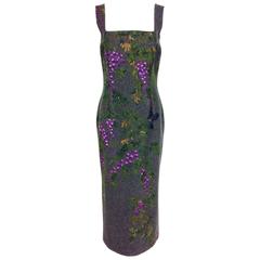 Dolce & Gabbana hand painted wisteria with birds grey flannel sheath dress 3