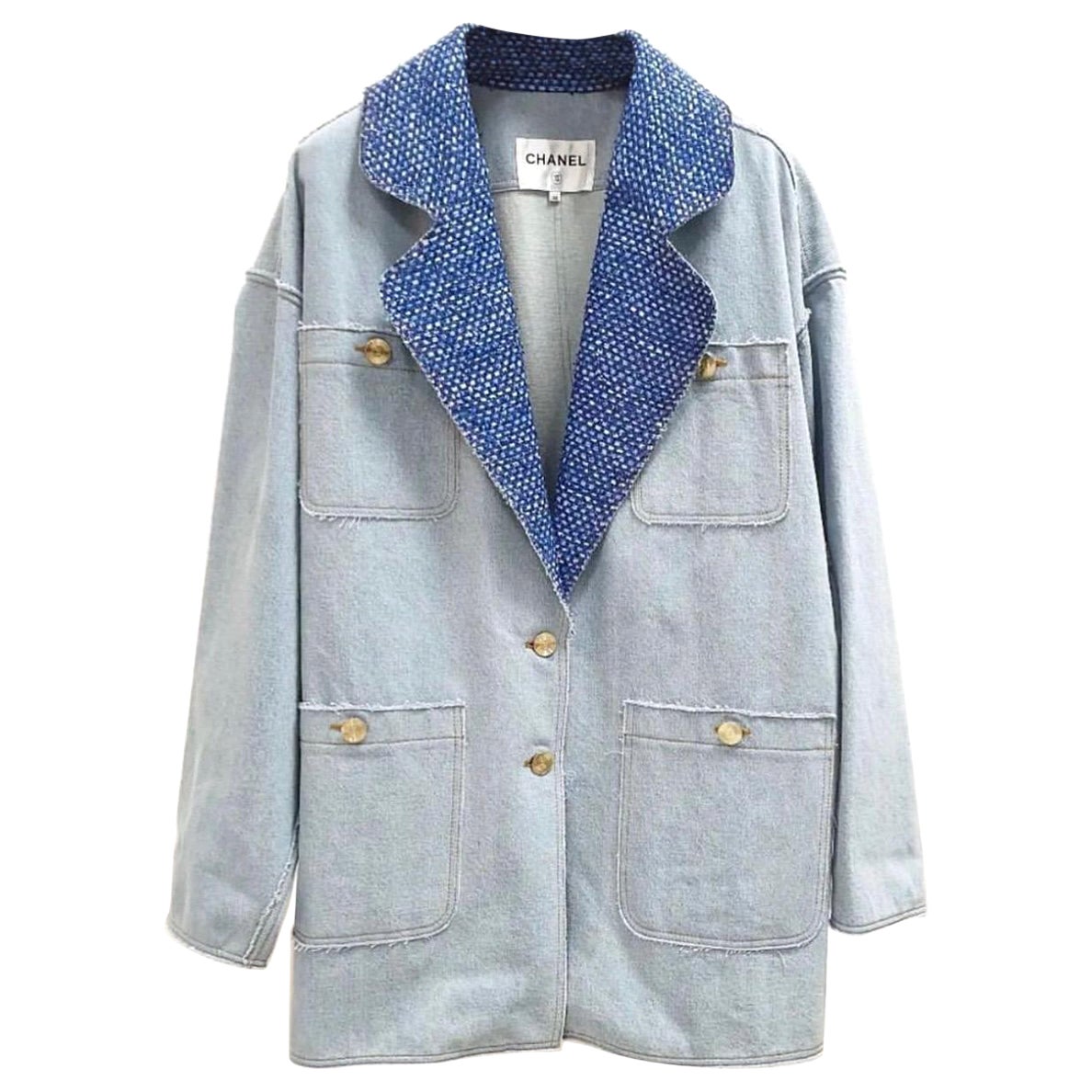 Chanel Denim Jean 2020 Raw Edge Coat Jacket Blazer  For Sale