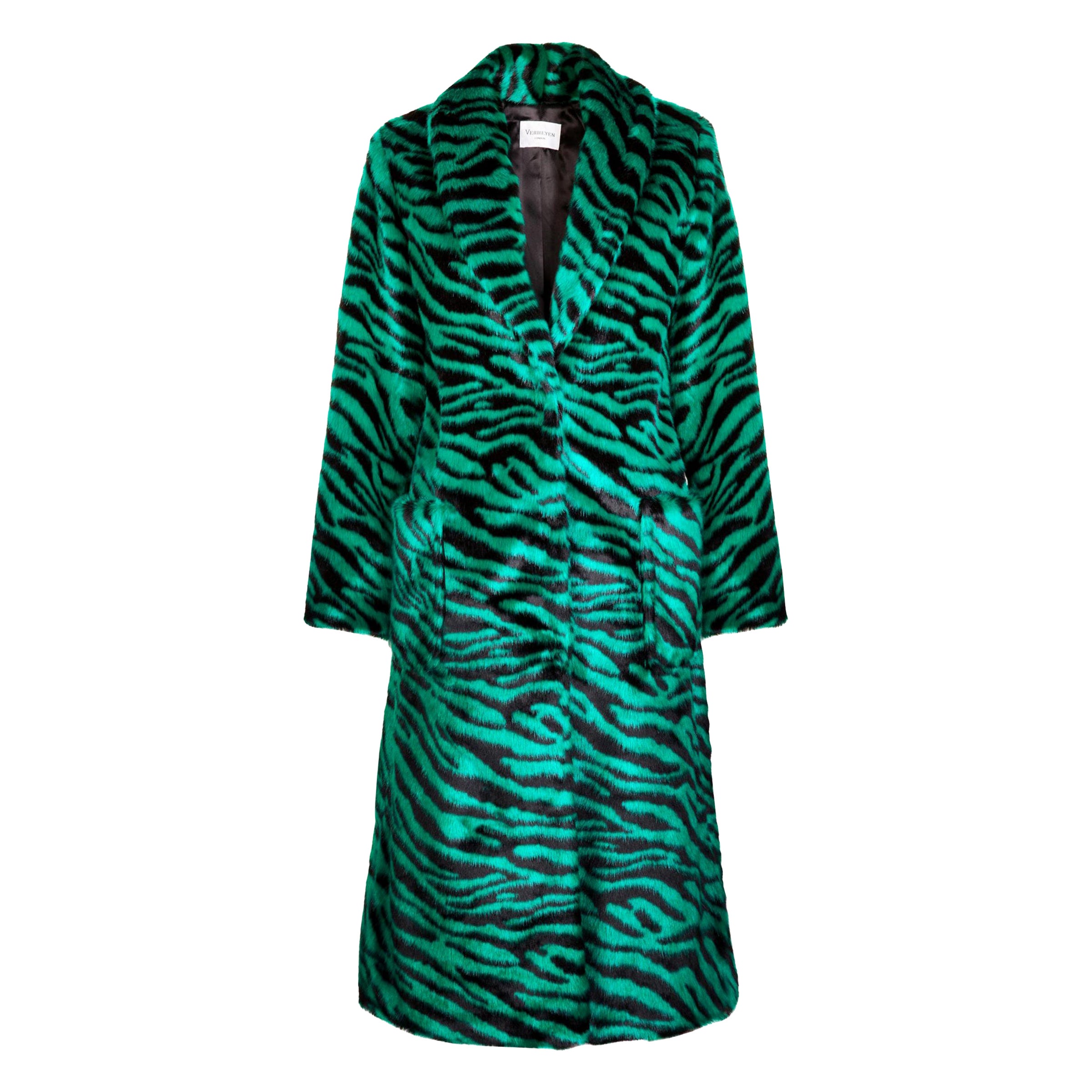 Verheyen London Esmeralda Faux Fur Coat in Emerald Green Zebra Print size uk 12 For Sale