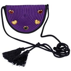 Vinatage Yves Saint Laurent Purple Passementerie Gripoix Hearts Tassel  Purse 