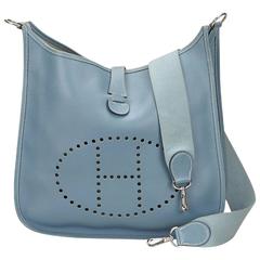 Hermes Blue Leather Evelyne GM Shoulder Bag