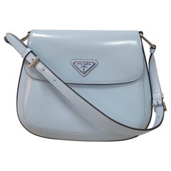 Prada Cleo Blue Brushed Leather Shoulder Flap Bag