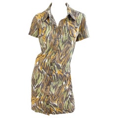 1960s Camouflage Large Size Vintage 60s Short Sleeve Cotton Shift Dress