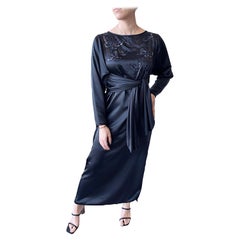 1980s Oscar de la Renta for Swirl Black Beaded Sequin Butterfly Vintage Caftan