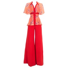 Xenia red moss crepe flared pantsuit, circa 1970