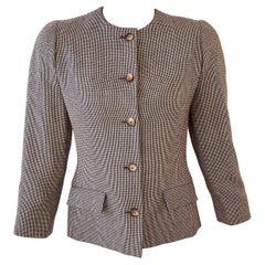 1990s Bill Blass Size 8 For Saks 5th Avenue Brown Vintage 90s Collarless Blazer