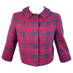 1960 Pendleton Red + Grey Plaid 3/4 maniche in lana vergine Vintage 60s Jacket
