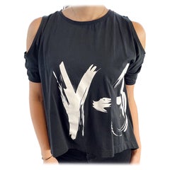 Y-3 Spring 2003 by Yohji Yamamoto Black Cold Shoulder Logo Vintage T - Shirt Y2K