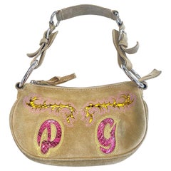 2000s Dolce & Gabbana Tan Suede + Python Snakeskin Vintage Handbag Shoulder Bag