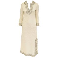 Vintage 1960s Marie McCarthy for Larry Aldrich Ivory and Silver Sequin Evening Dress