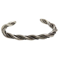 Retro Solid Silver 1960s Rope Cuff Bracelet