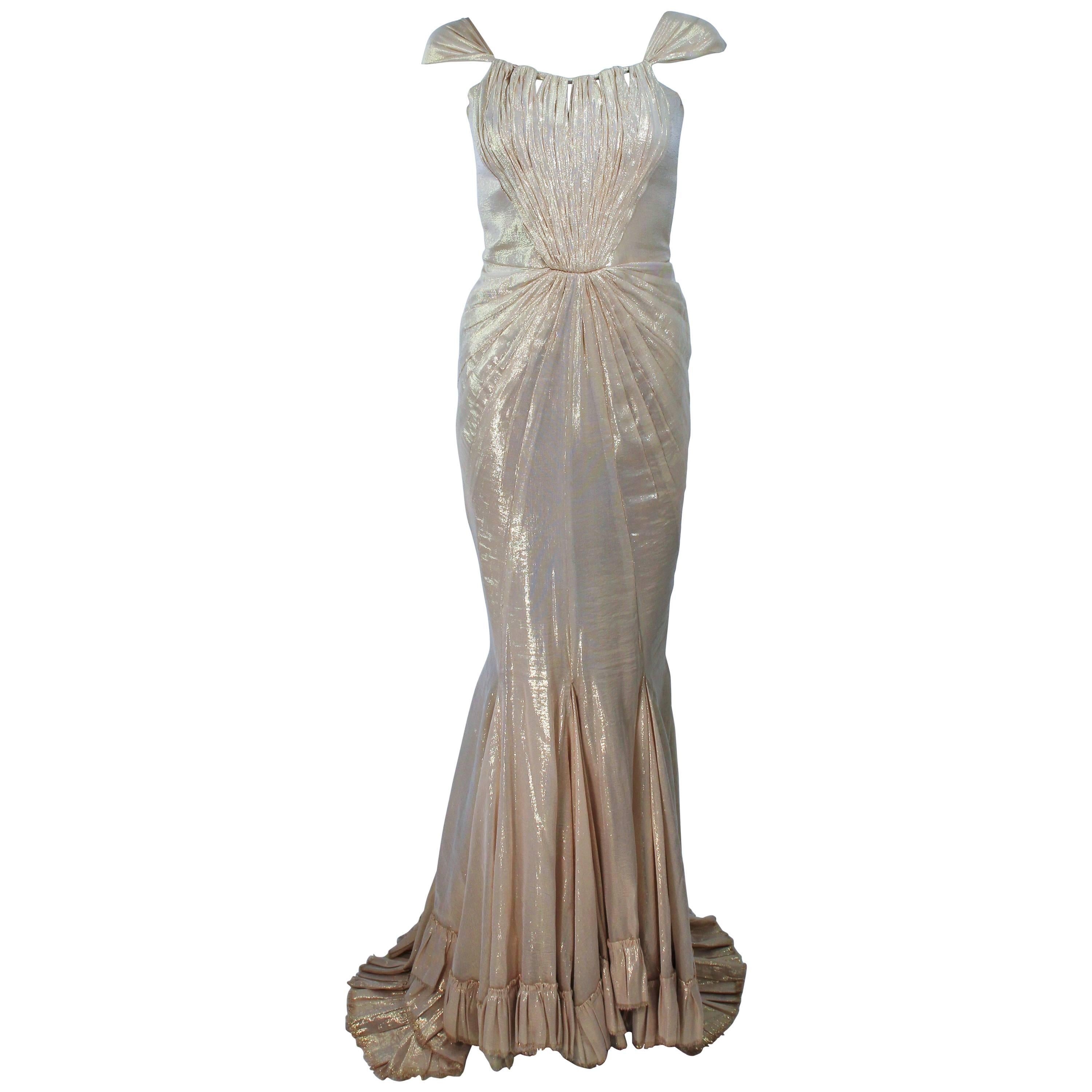 ELIZABETH MASON COUTURE Gold Silk Lame Gown Made to Measure For Sale