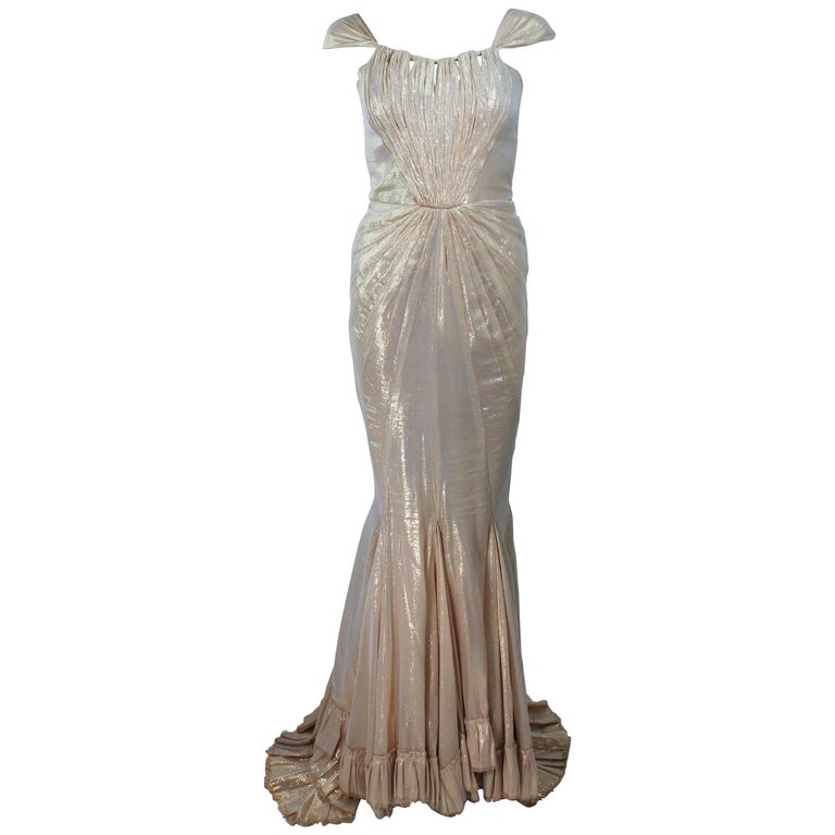 ELIZABETH MASON COUTURE Gold Silk Lame Gown Made to Measure For Sale at  1stDibs | gold lame gown, elizabeth lame, gold silk gown