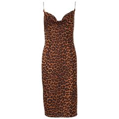 1990's John Galliano Silk Leopard Print Slip Cocktail Dress