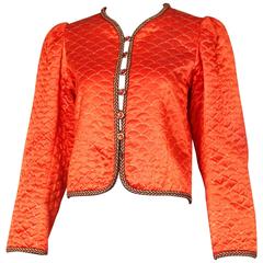 1976 Yves Saint Laurent Russian Collection Orange Satin Jacket W/Braided Trim