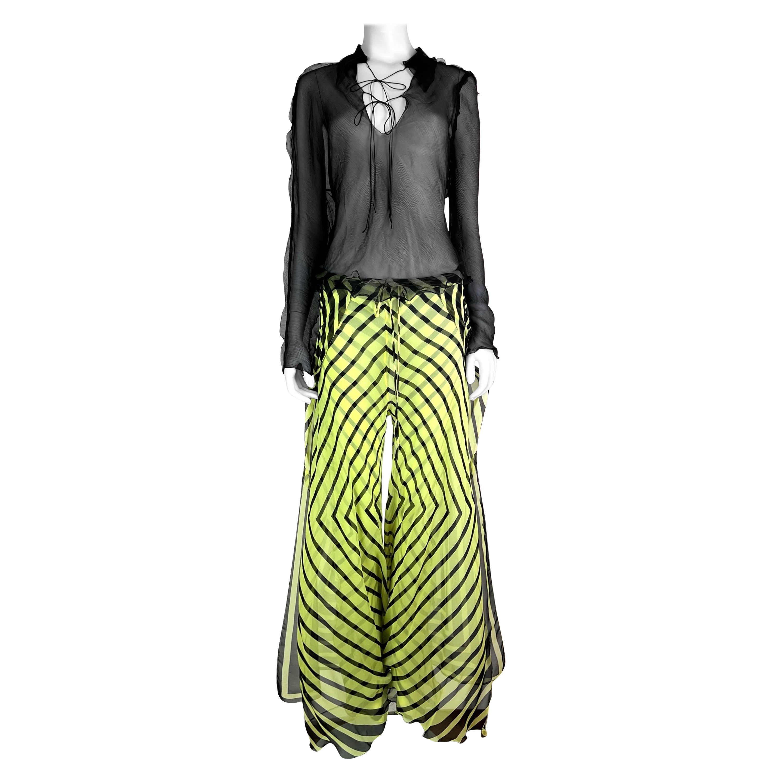 Fendi by Karl Lagerfeld Spring 2000 Doubled Layered Graphic Lime Bias-Cut Silk T For Sale