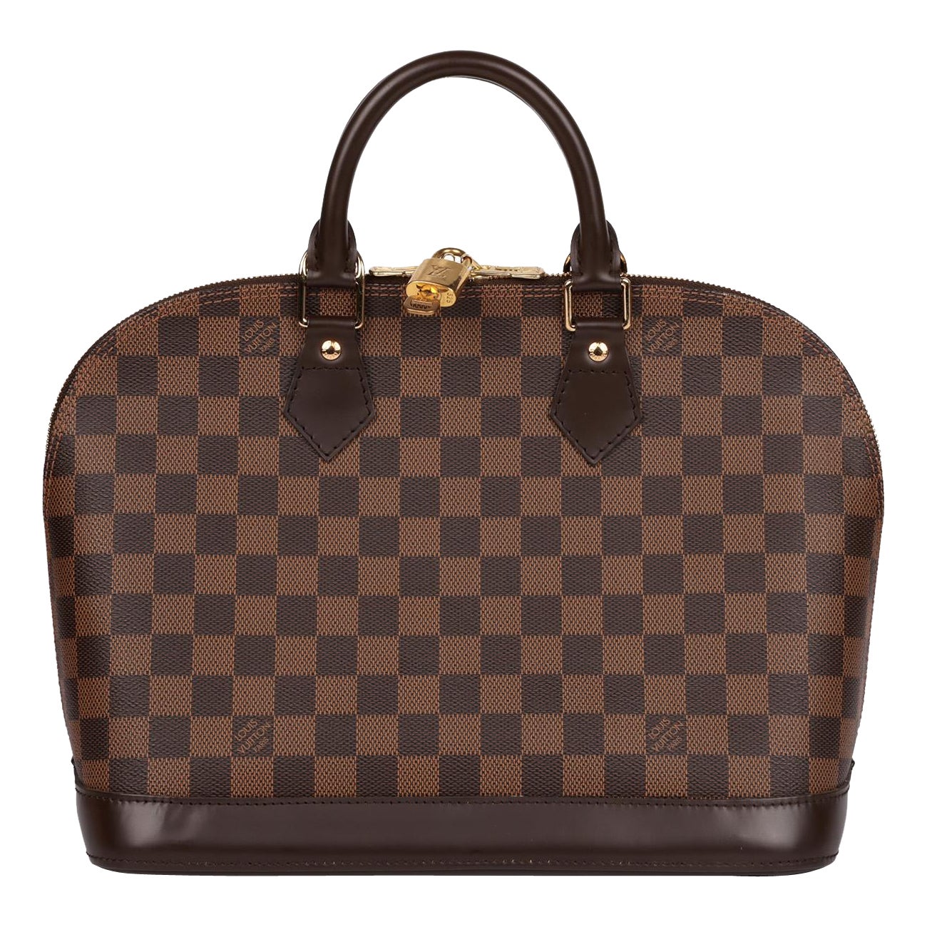 Louis Vuitton Damier Ebene Coated Canvas & Brown Calfskin Leather Alma PM For Sale