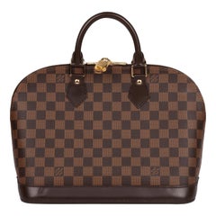 Used Louis Vuitton Damier Ebene Coated Canvas & Brown Calfskin Leather Alma PM