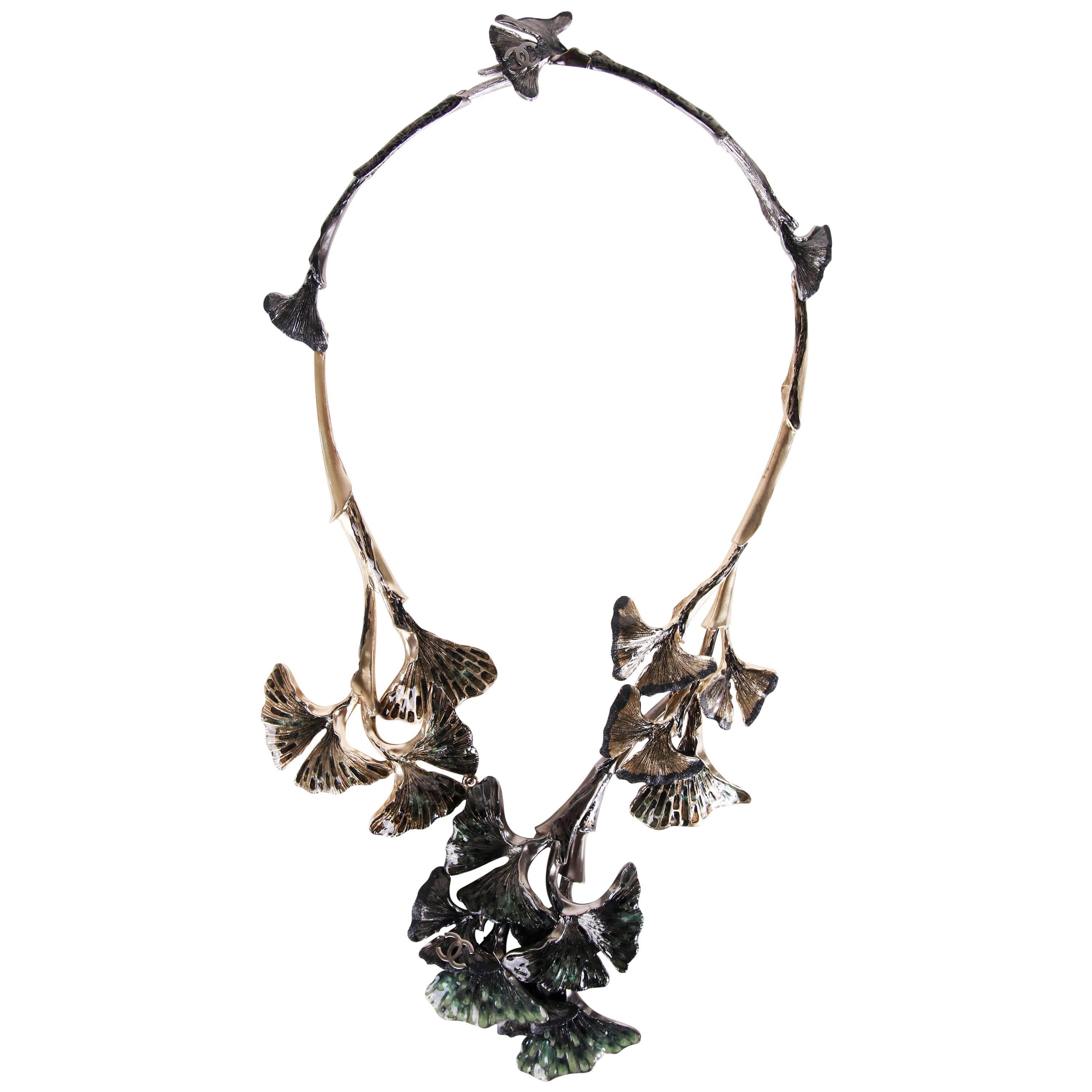 Chanel Hand-Enameled Ginkgo Leaf Motif Articulated Collar Necklace, 2011 