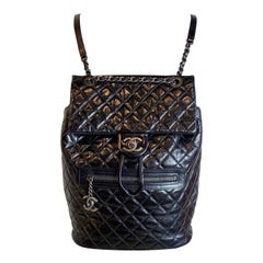 Used Chanel Mountain Black quilted leather Backpack 