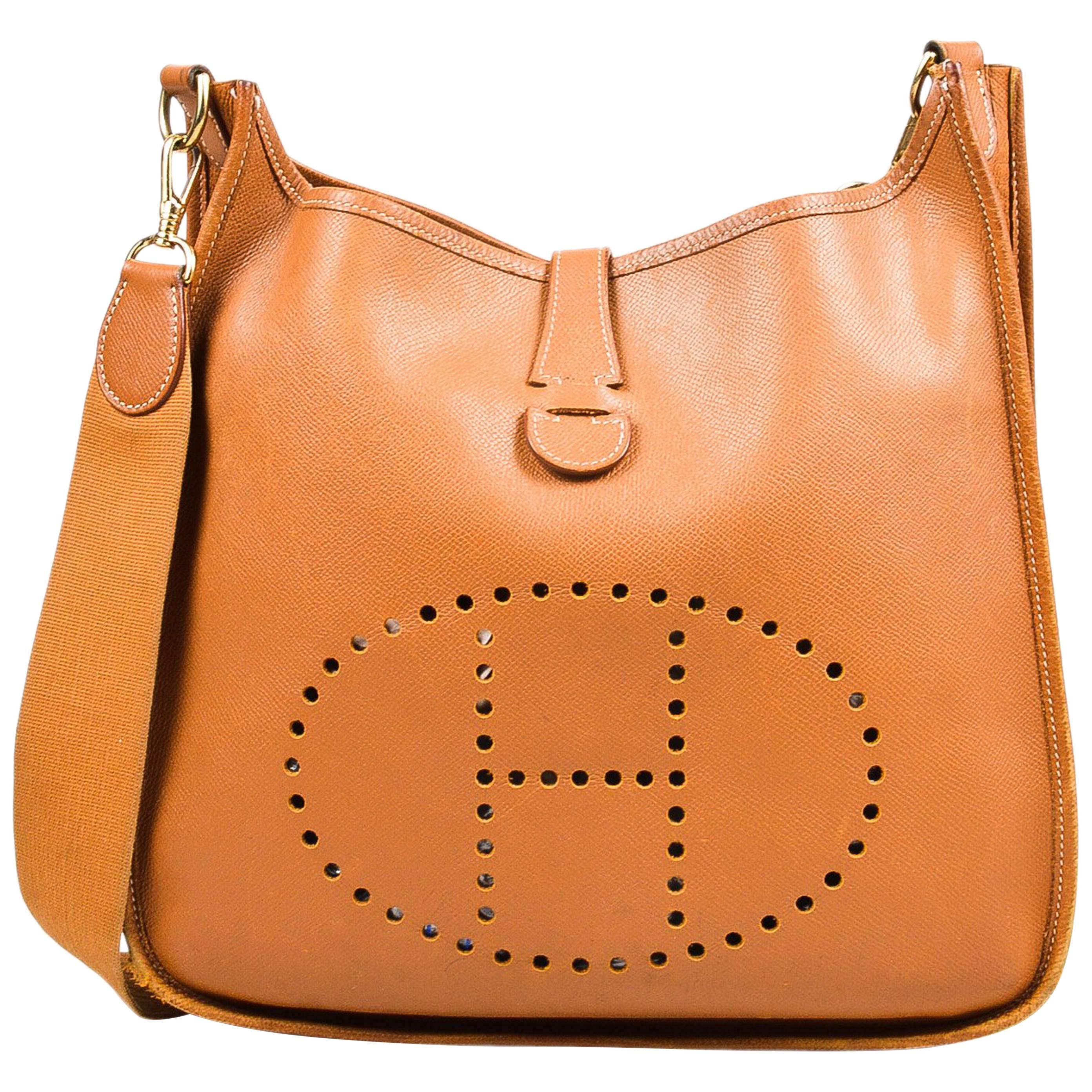 Hermes 'Gold' Brown Courchevel Leather "Evelyne I GM" Shoulder Bag For Sale