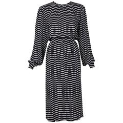 Vintage Yves Saint Laurent YSL Black & White Striped Long Sleeved Dress
