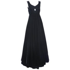 Retro Madame Grés Demi-Couture Black Velvet Keyhole Evening Gown Ca. 1960