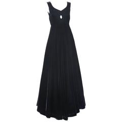Madame Grés Demi-Couture Black Velvet Keyhole Evening Gown Ca. 1960