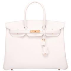 Hermes White Clemence Birkin 35cm Gold Hardware