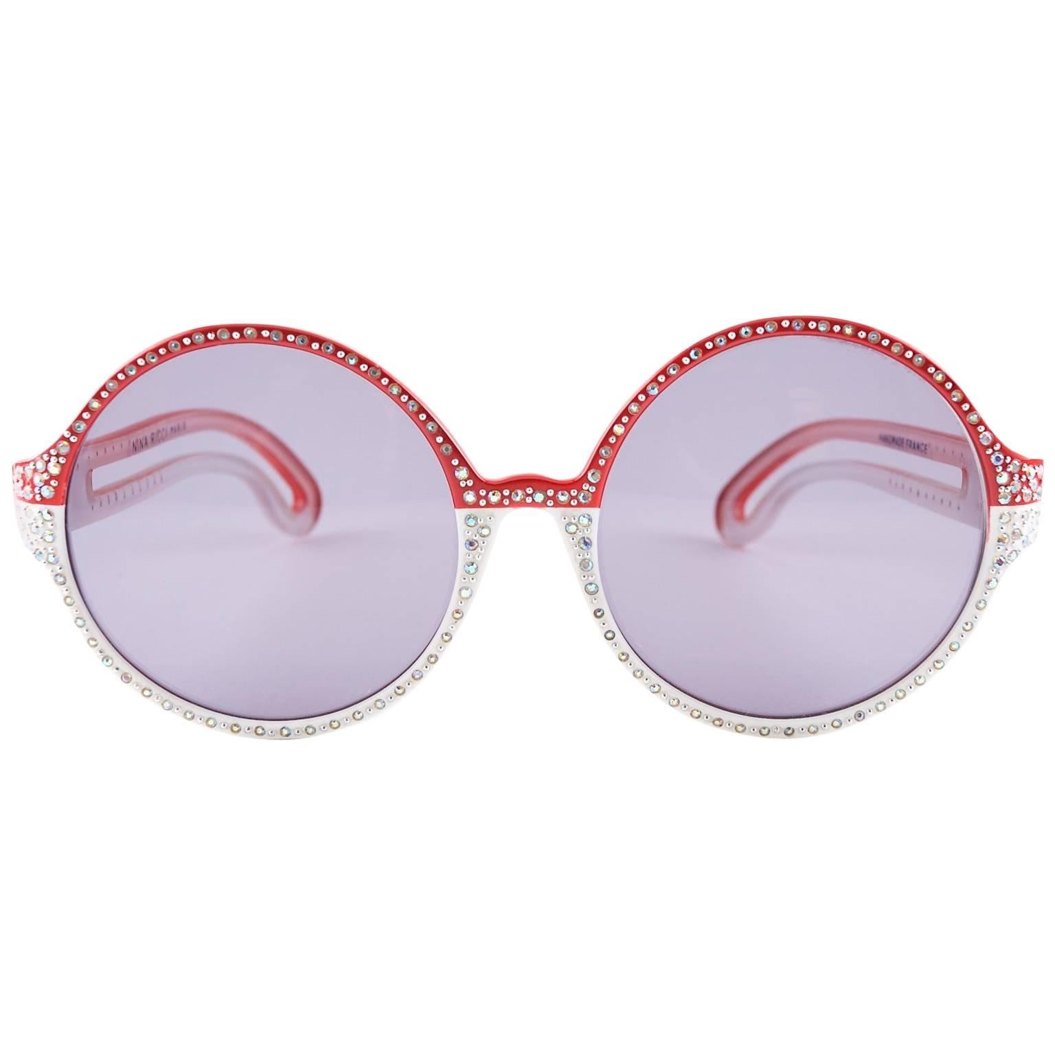 1970s Nina Ricci Vintage Rhinestones Sunglasses  For Sale