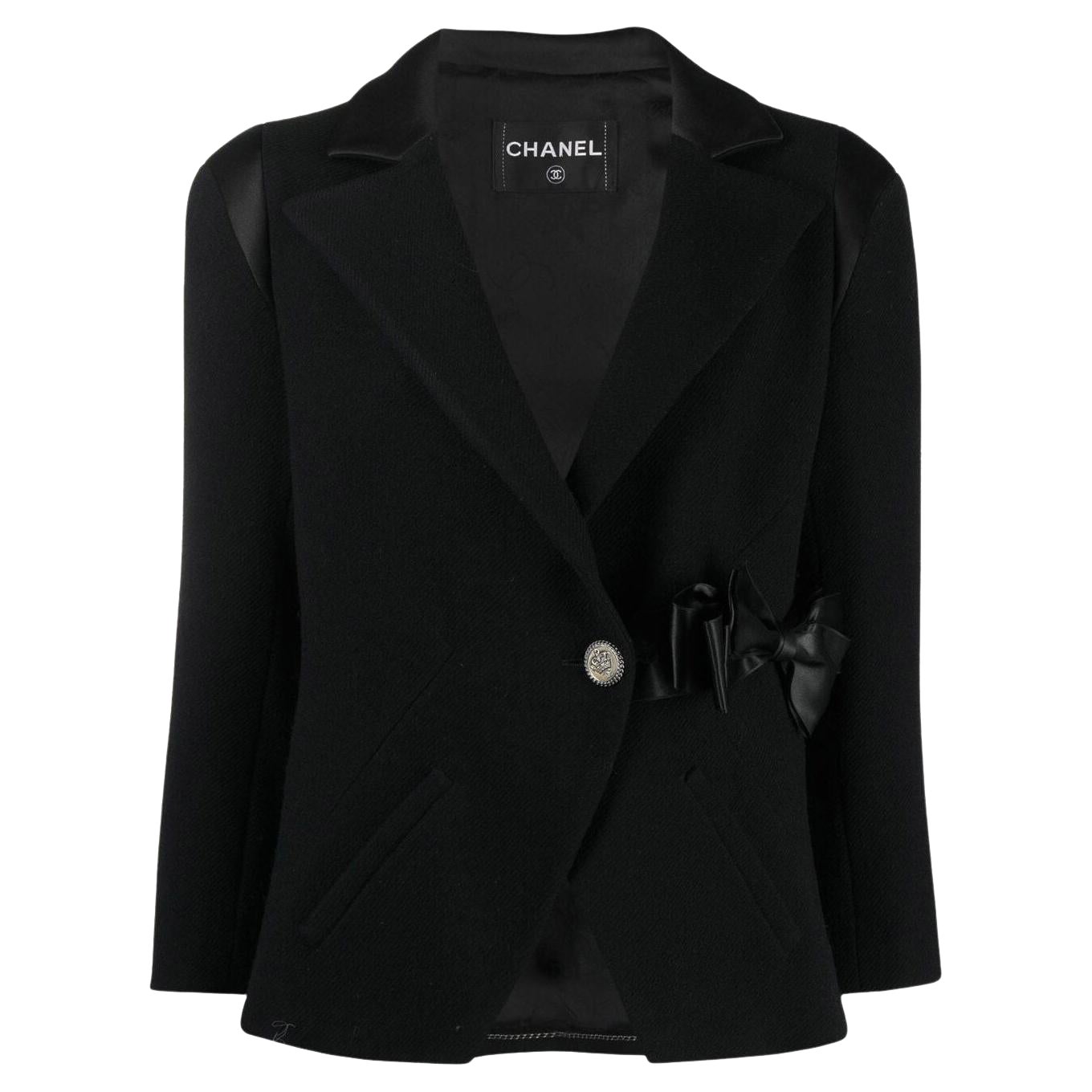 Chanel Paris / London Runway Black Tweed Jacket For Sale