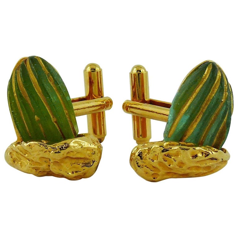 Boutons De Manchette Vintage Verre Turquoise - Style Années 70, Neufs Avec étiquette
