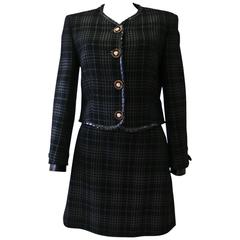 Rare Gianni Versace Couture Metallic Checked Suit With Patent Leather Fall 1994 1