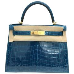 Vintage Hermès Kelly 25 Sellier Blue Atoll Tadelakt with Custom Feathe