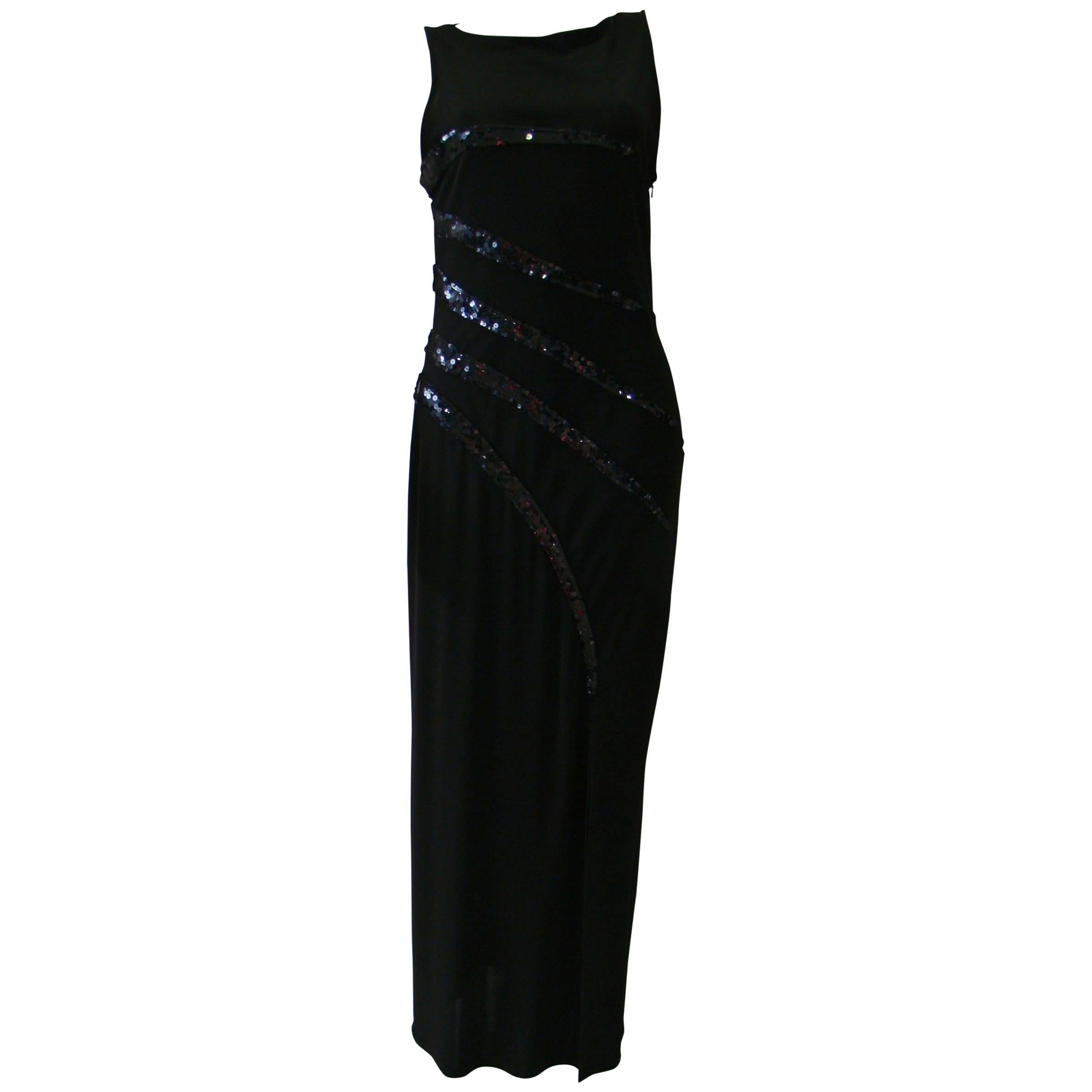 Loris Azzaro Black Sequin Detail Evening Dress For Sale