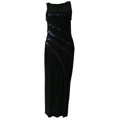 Loris Azzaro Black Sequin Detail Evening Dress