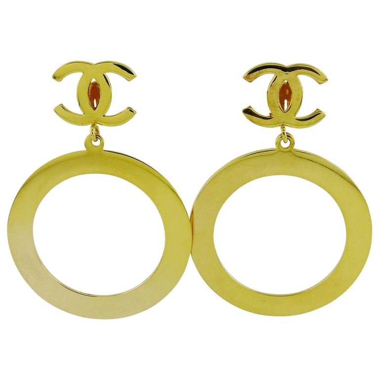 Chanel Vintage Massive Hoop Dangling Earrings at 1stdibs