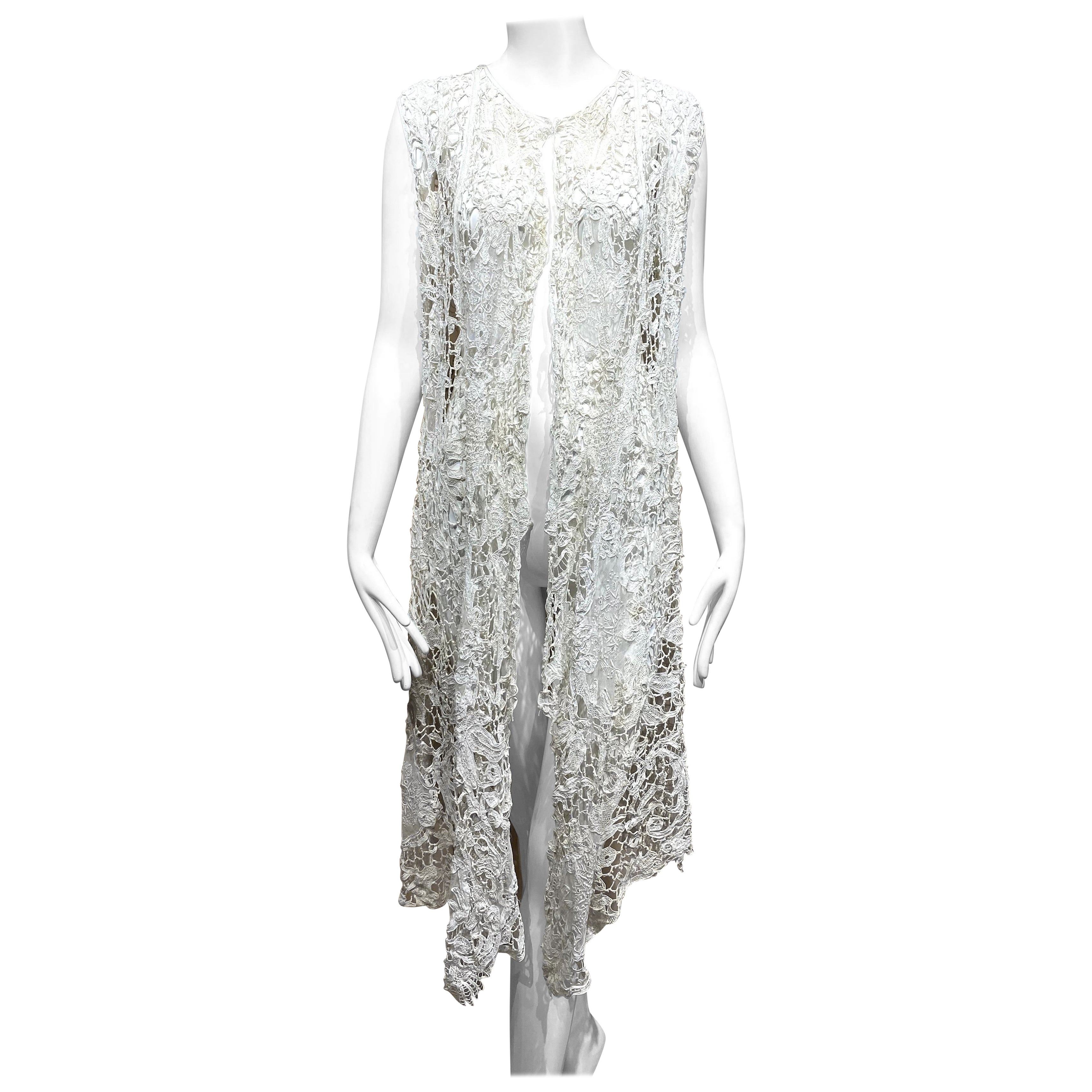 Edwardian Cream Embroidered Lace Vest Coat For Sale