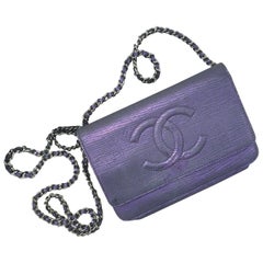 Chanel Lila Metallic Crackling Lizard Gedruckt Timeless WOC