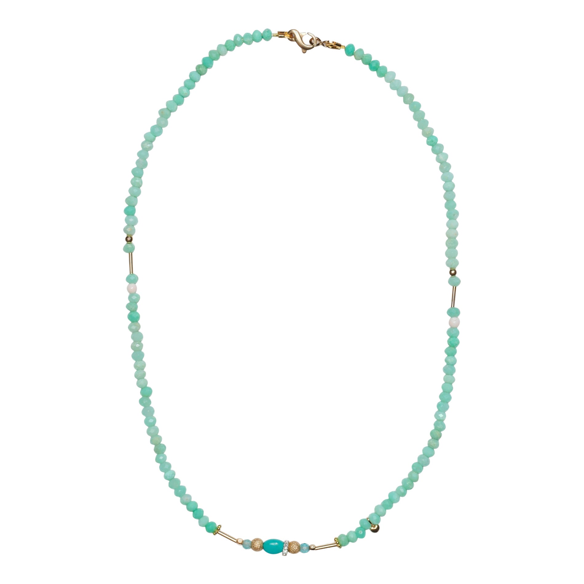 Australian Chrysoprase Diamonds Beaded Necklace with Sleeping Beauty Turquoises